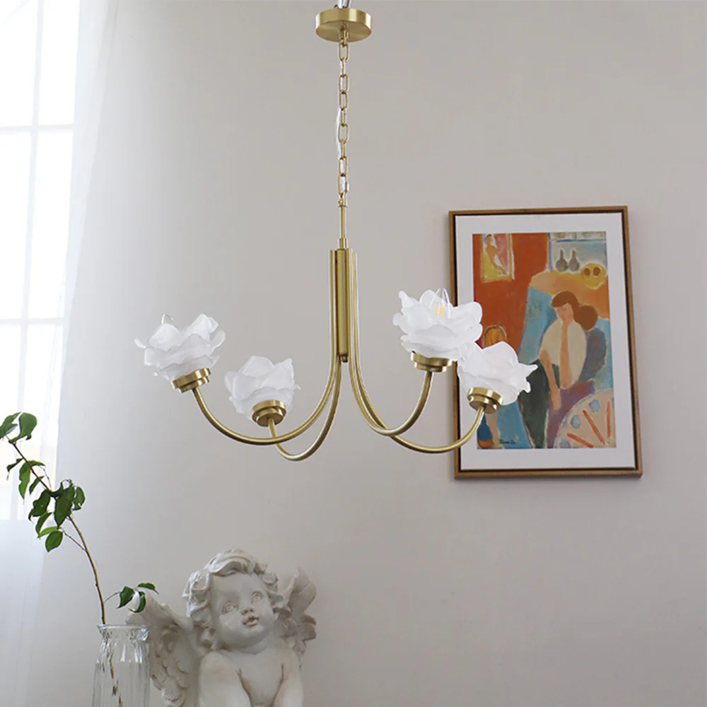 3 Heads French Simple Chandelier Vintage Rose Flower Glass Chandeliers - Image 3