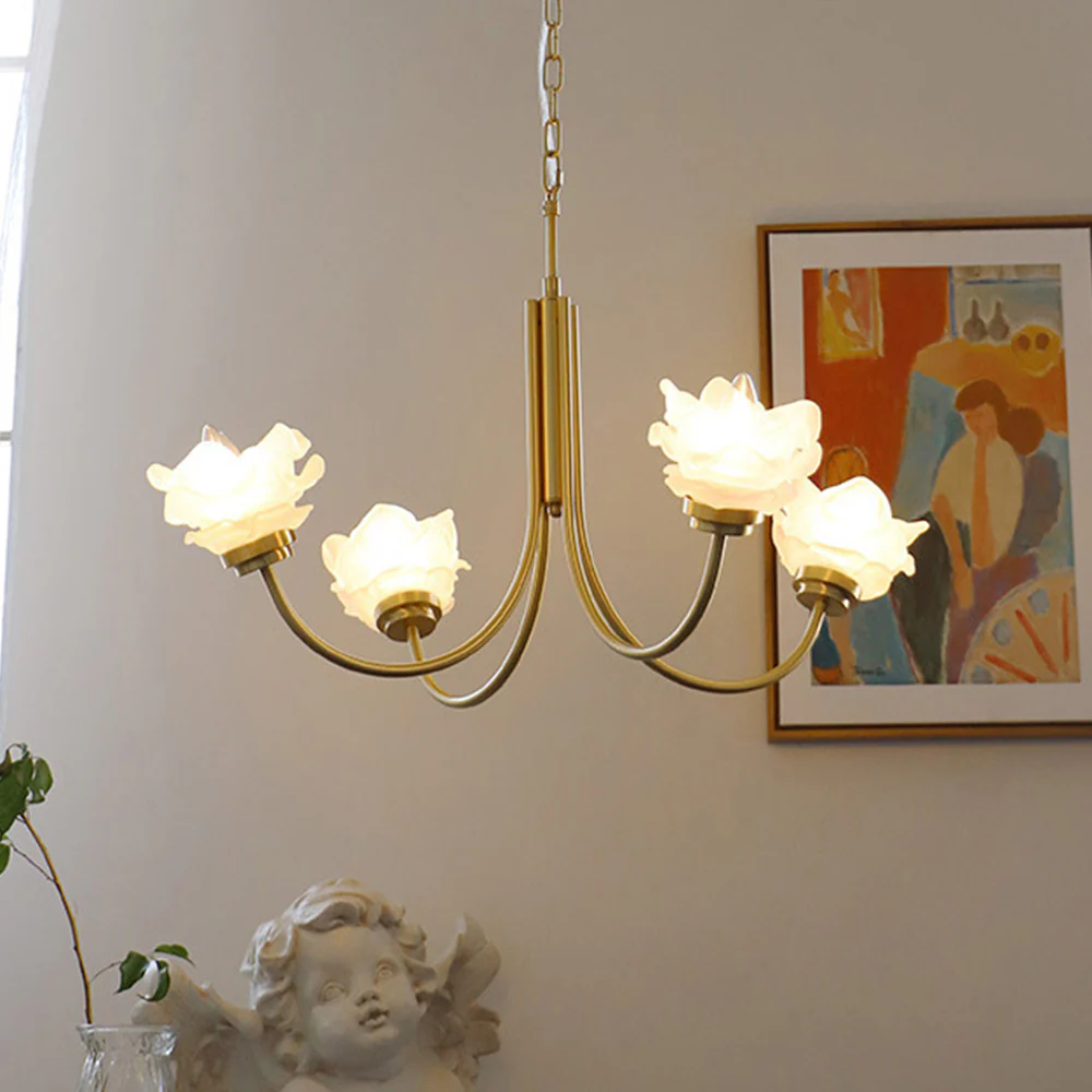 3 Heads French Simple Chandelier Vintage Rose Flower Glass Chandeliers - Image 4