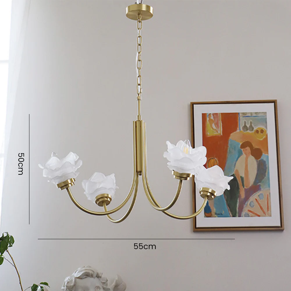 3 Heads French Simple Chandelier Vintage Rose Flower Glass Chandeliers - Image 7