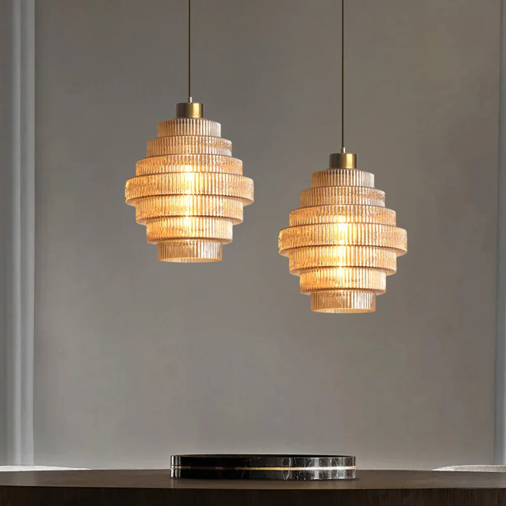 Antique Stripped Glass Brass Pendant Light - Image 12