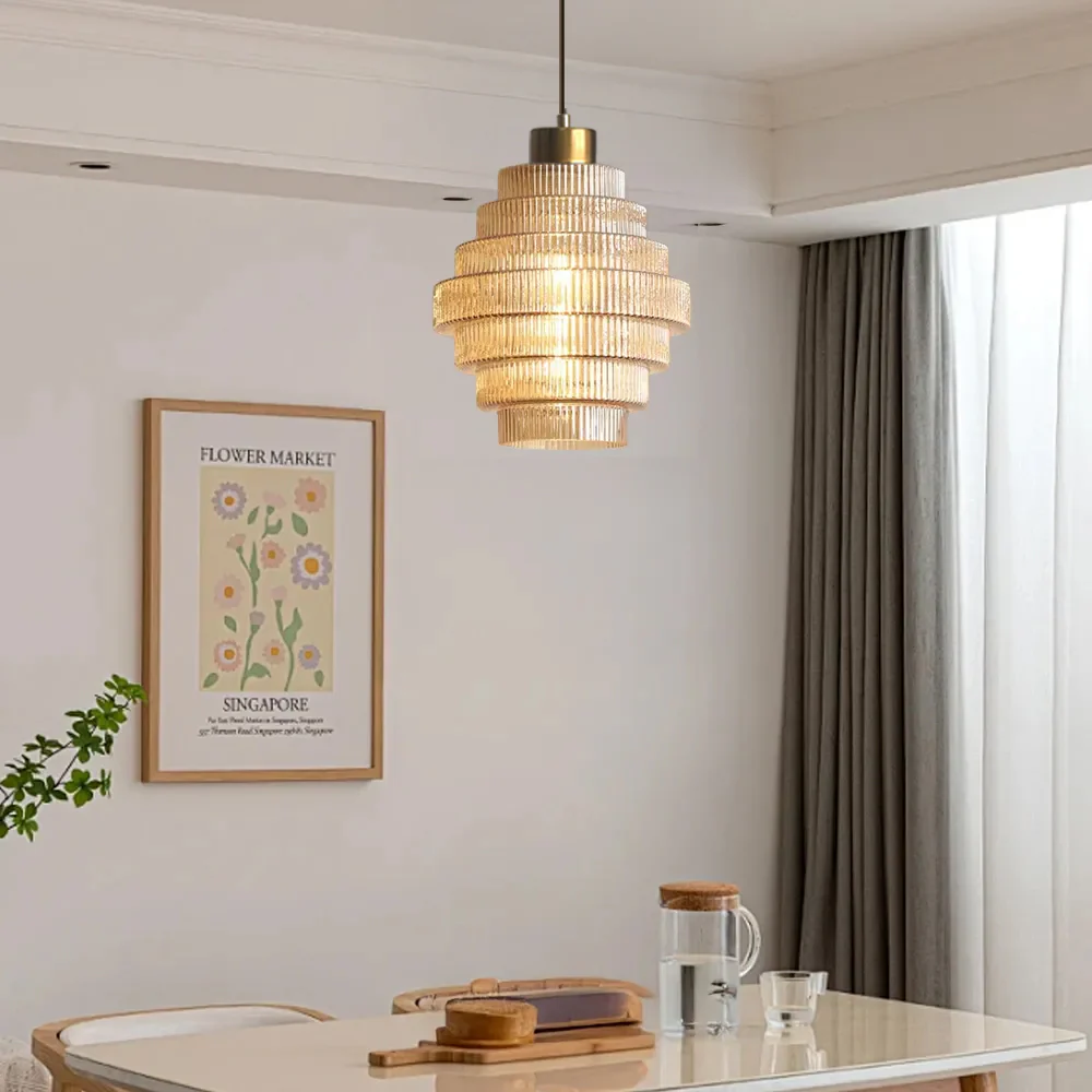 Antique Stripped Glass Brass Pendant Light - Image 16