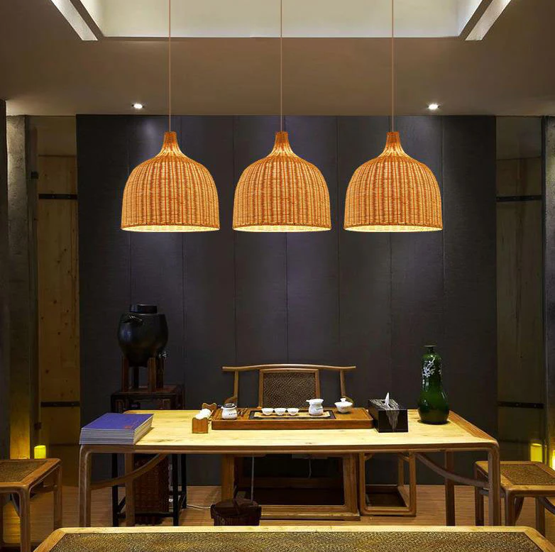 Bamboo Rattan Basket Pendant Light For Kitchen - Image 3