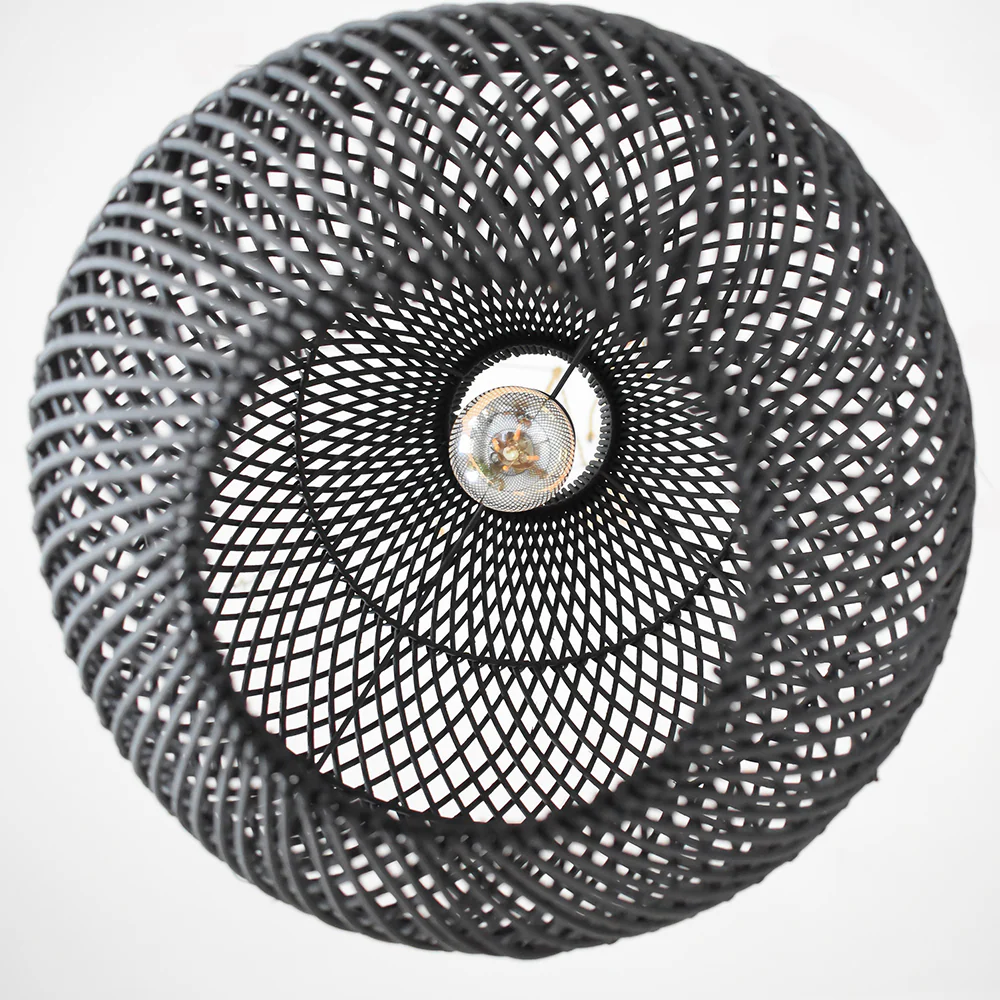 Boho Rattan Handwoven Black Pendant Light - Image 7