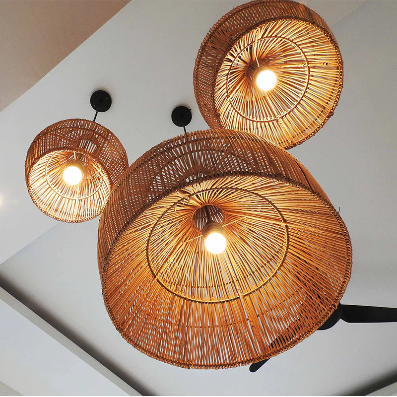 Boho Wicker Lamp Shades Handwoven Kitchen Island Pendant Light - Image 3