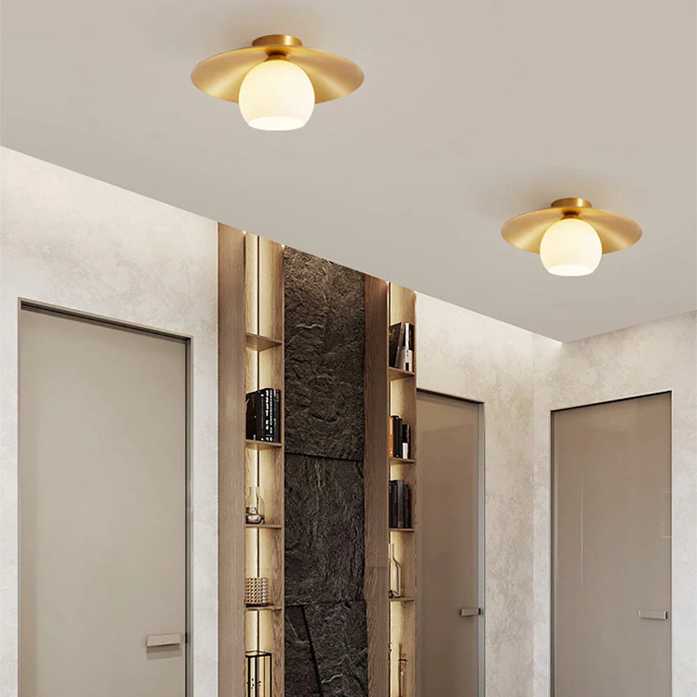 Brass Cap Gold Semi Flush Mount Ceiling Light - Image 2