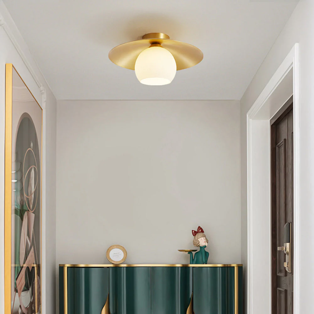 Brass Cap Gold Semi Flush Mount Ceiling Light - Image 3