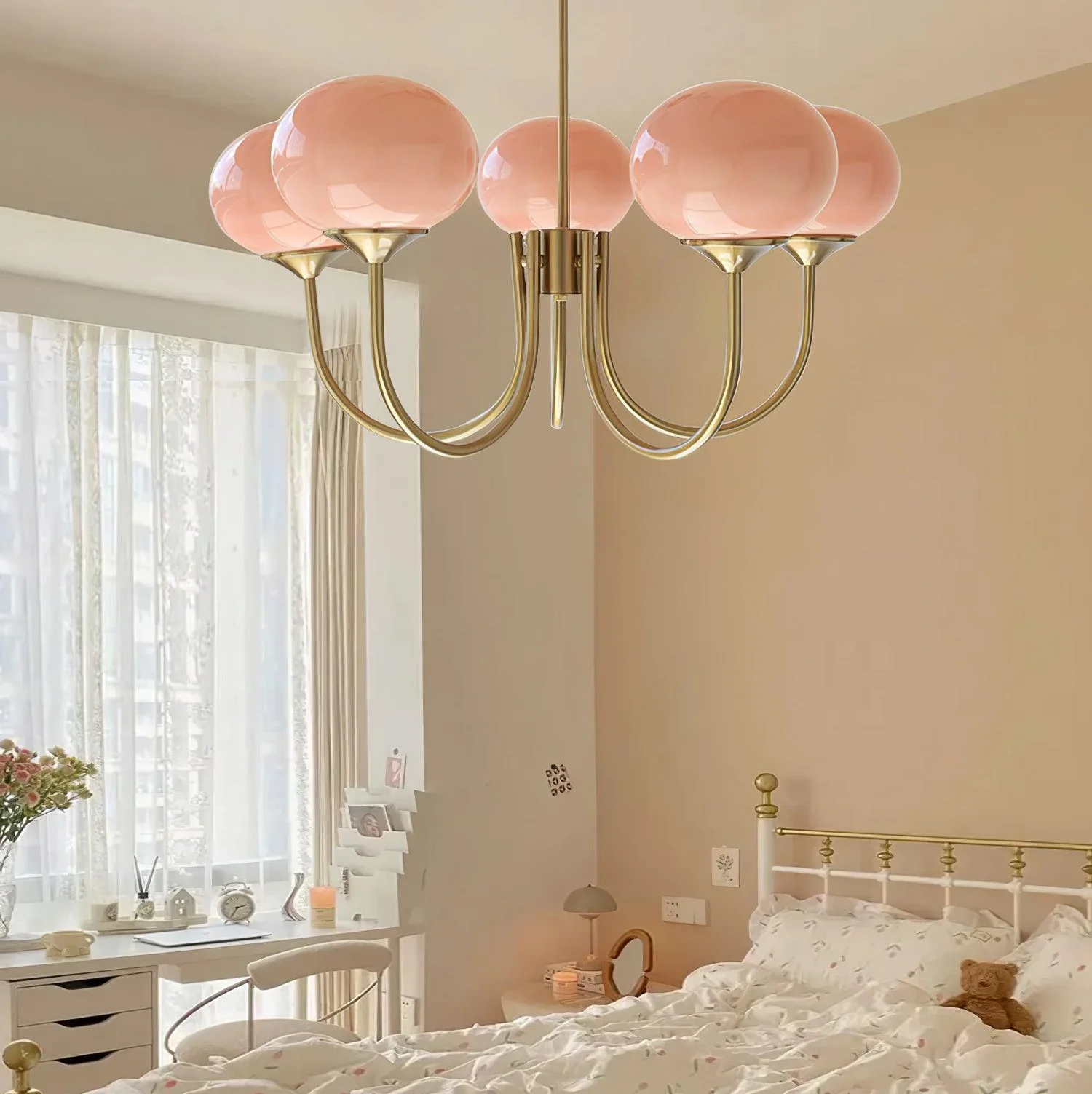 Bubble Pink Glass Marshmallow Chandelier - Image 9