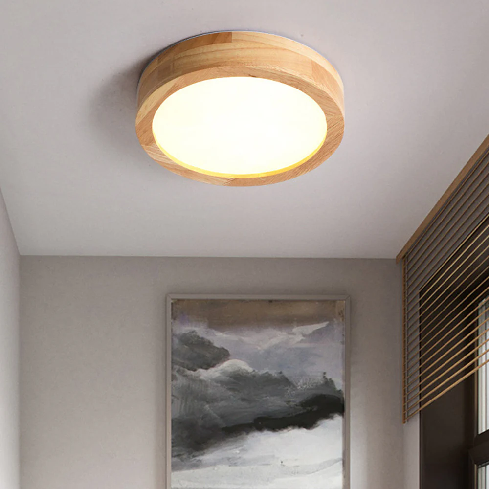 Contemporary Wood Round Flush Mount LED Ceiling Light - Image 14