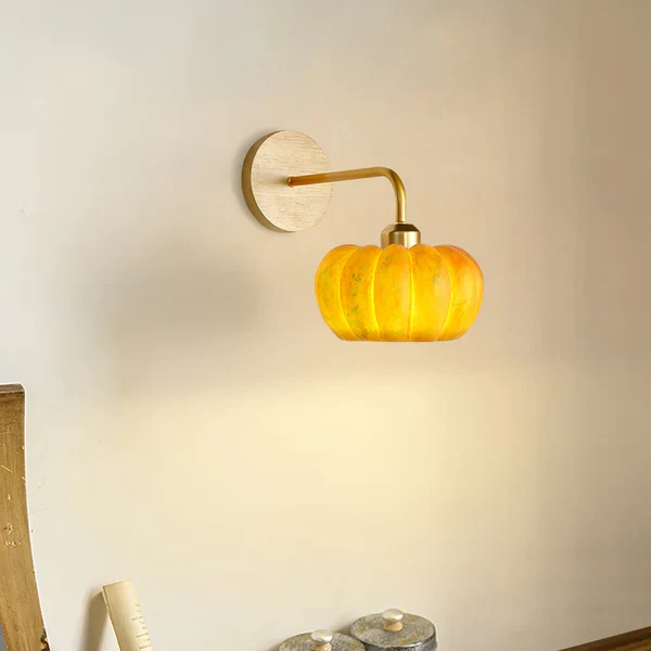 Cute Resin Material Yellow Pumpkin Wall Lamp - Image 3