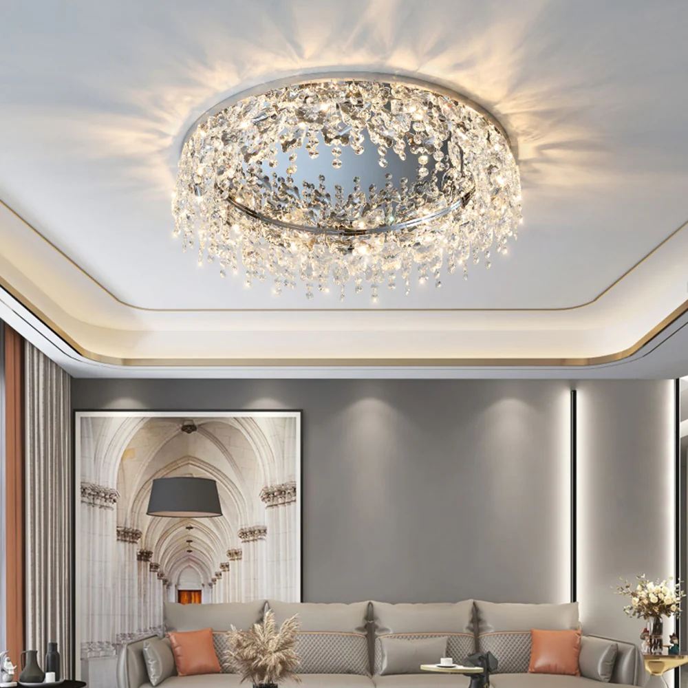 Luxury Crystal Chrome Flush Ceiling Light - Image 9