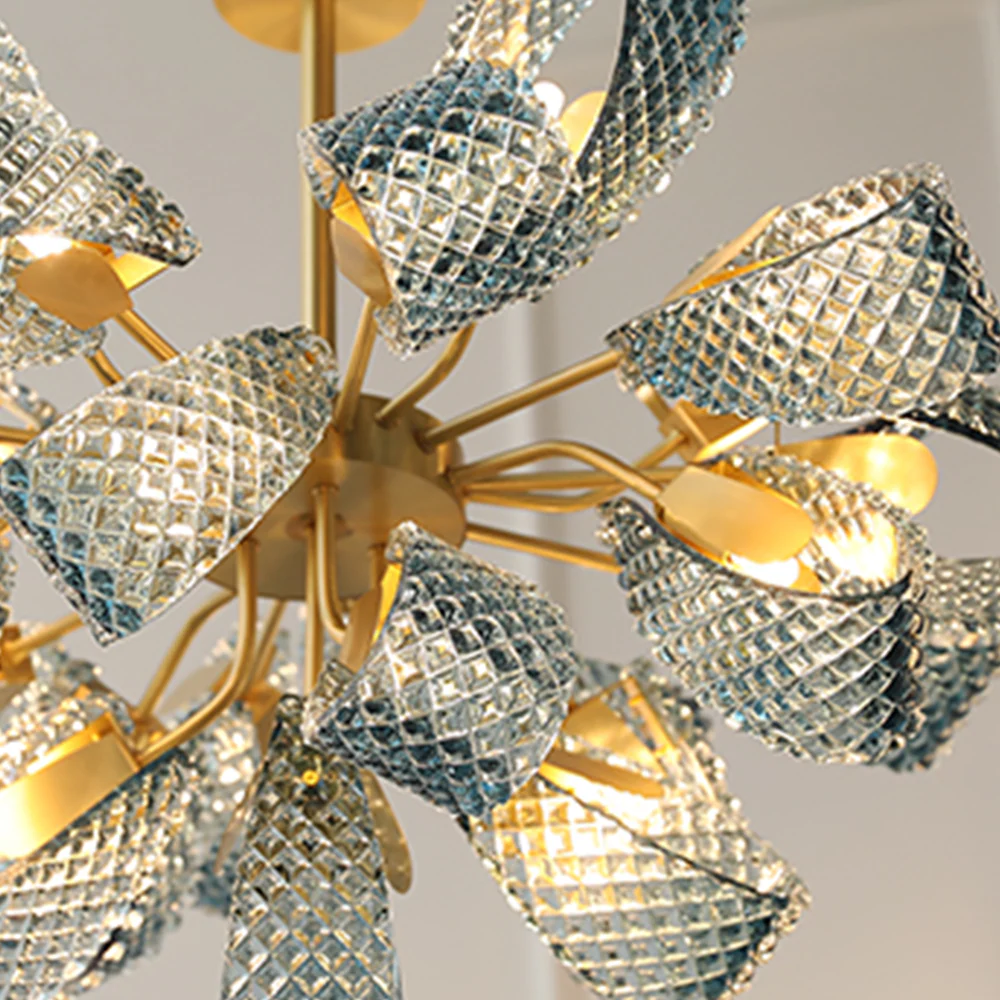 Luxury Style Gorgeous Blue Chandelier Modern Copper Glass Chandelier - Image 10
