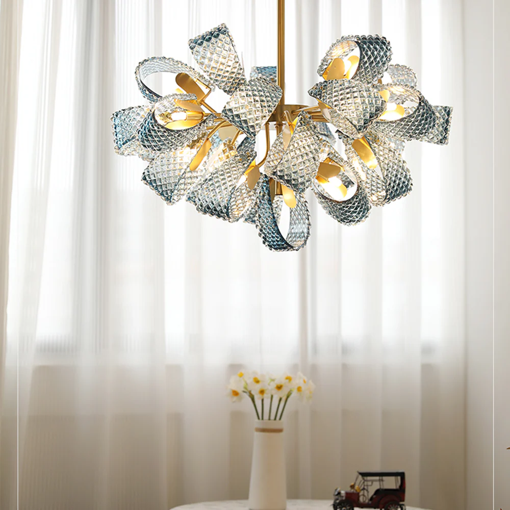 Luxury Style Gorgeous Blue Chandelier Modern Copper Glass Chandelier - Image 7