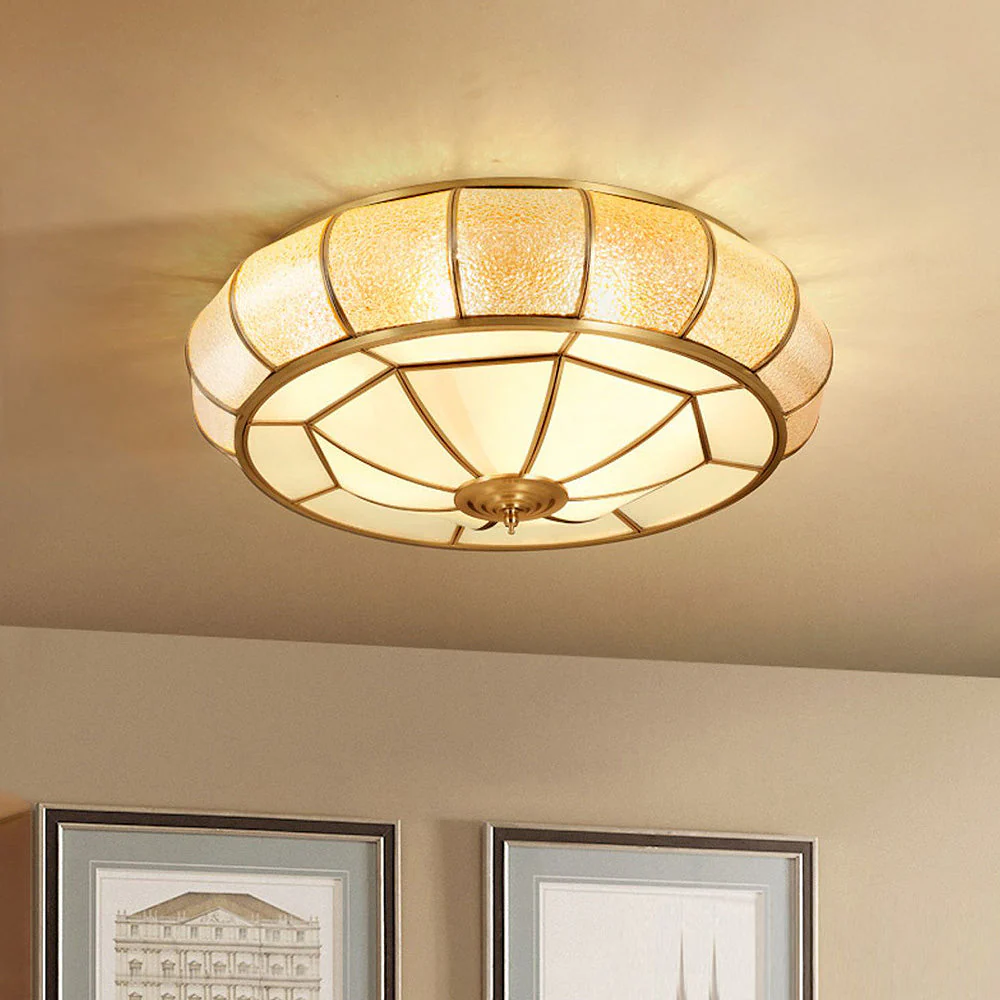 Mid-Century Gold Glass Drum Ceiling Light - Image 2