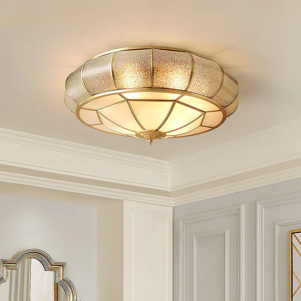 Mid-Century Gold Glass Drum Ceiling Light - Image 7