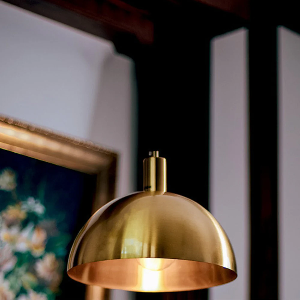 Mid-Century Modern Brass Dome Hanging Pendant Light - Image 13