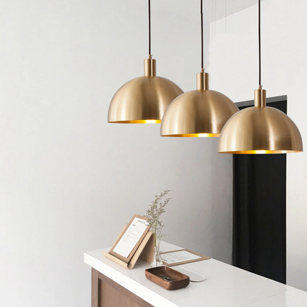 Mid-Century Modern Brass Dome Hanging Pendant Light - Image 4
