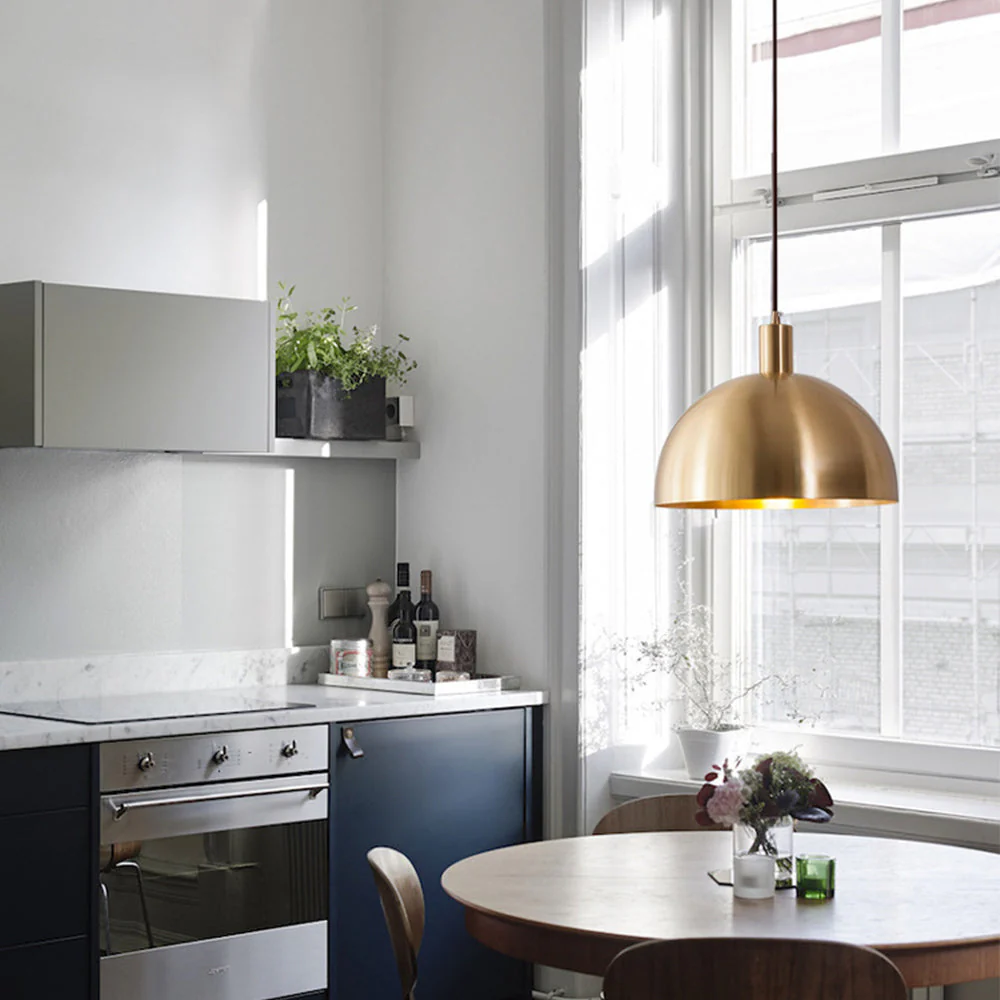 Mid-Century Modern Brass Dome Hanging Pendant Light - Image 7