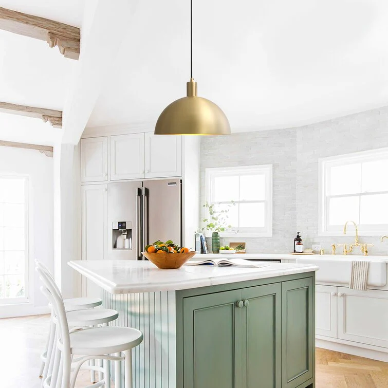 Mid-Century Modern Brass Dome Hanging Pendant Light - Image 9