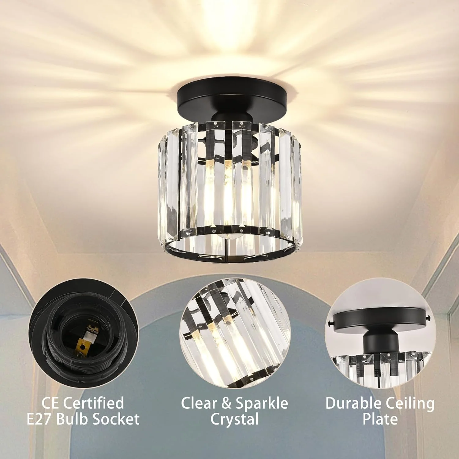 Modern 1-Light Black Hallway Ceiling Light - Image 21