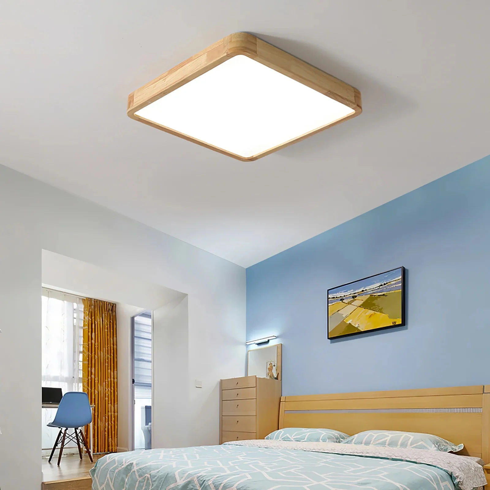 Geometric LED Solid Wood Bedroom Ceiling Light - Image 10