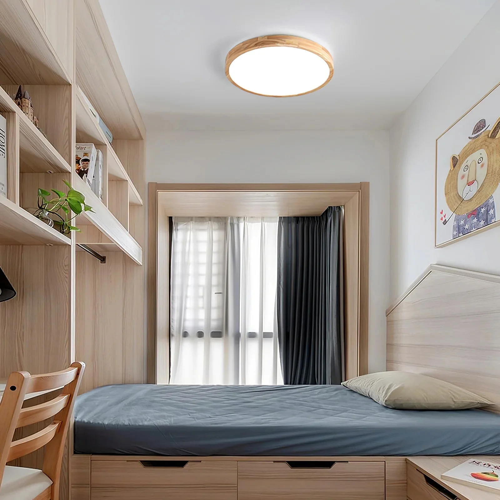 Geometric LED Solid Wood Bedroom Ceiling Light - Image 4