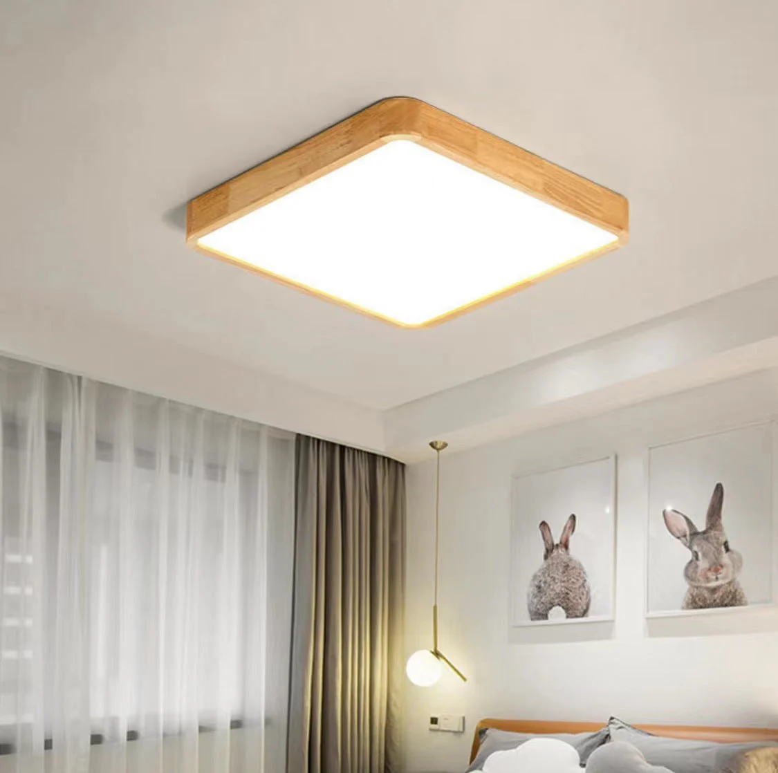 Geometric LED Solid Wood Bedroom Ceiling Light - Image 7