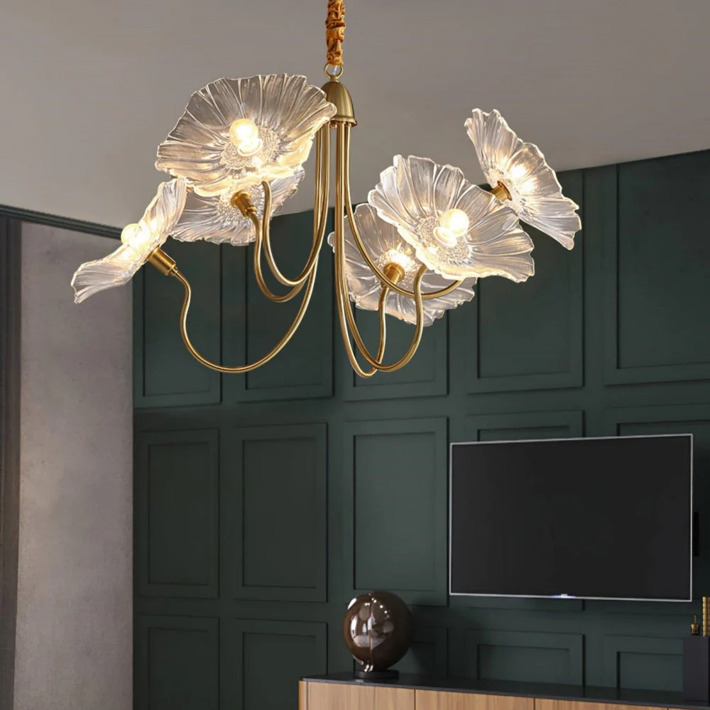 Modern Lotus Leaf Glass Living Room Chandelier - Image 6