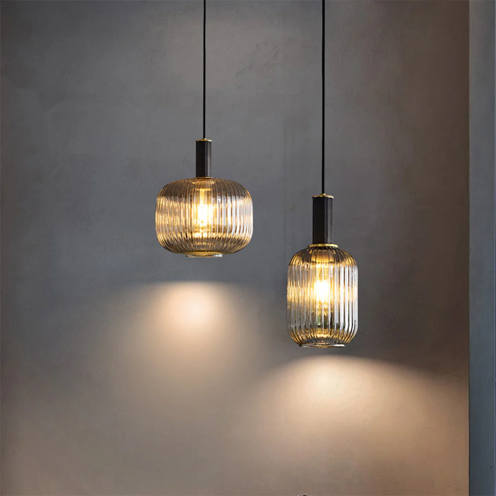 Modern Oval Ribbed Glass Pendant Light - Image 6