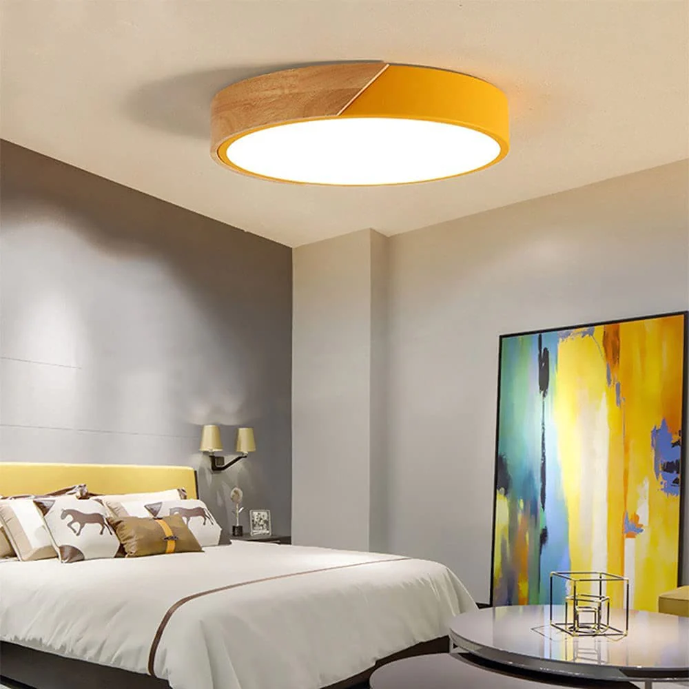 Macaron Round LED Dimmable Wood Ceiling Lamp - Image 15