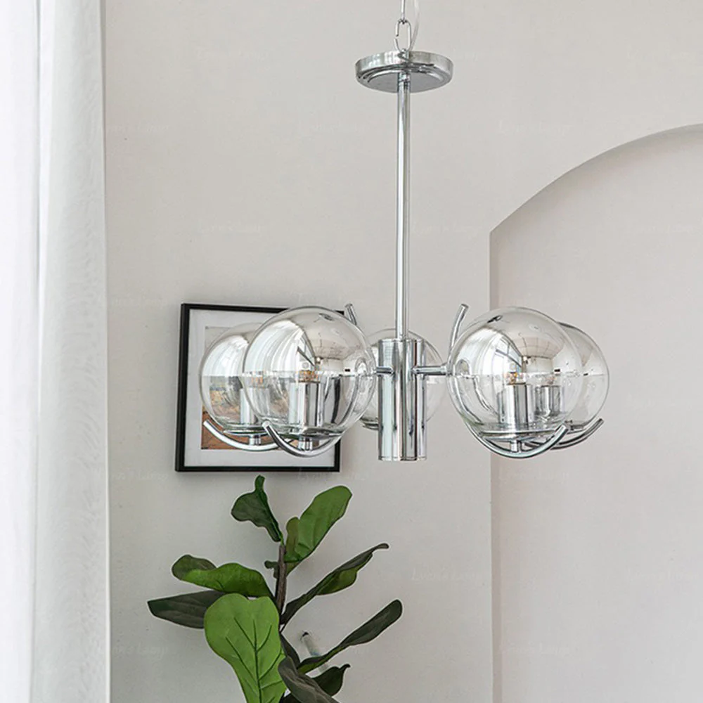 Modern Silver Glass Space Ball Chandelier - Image 19
