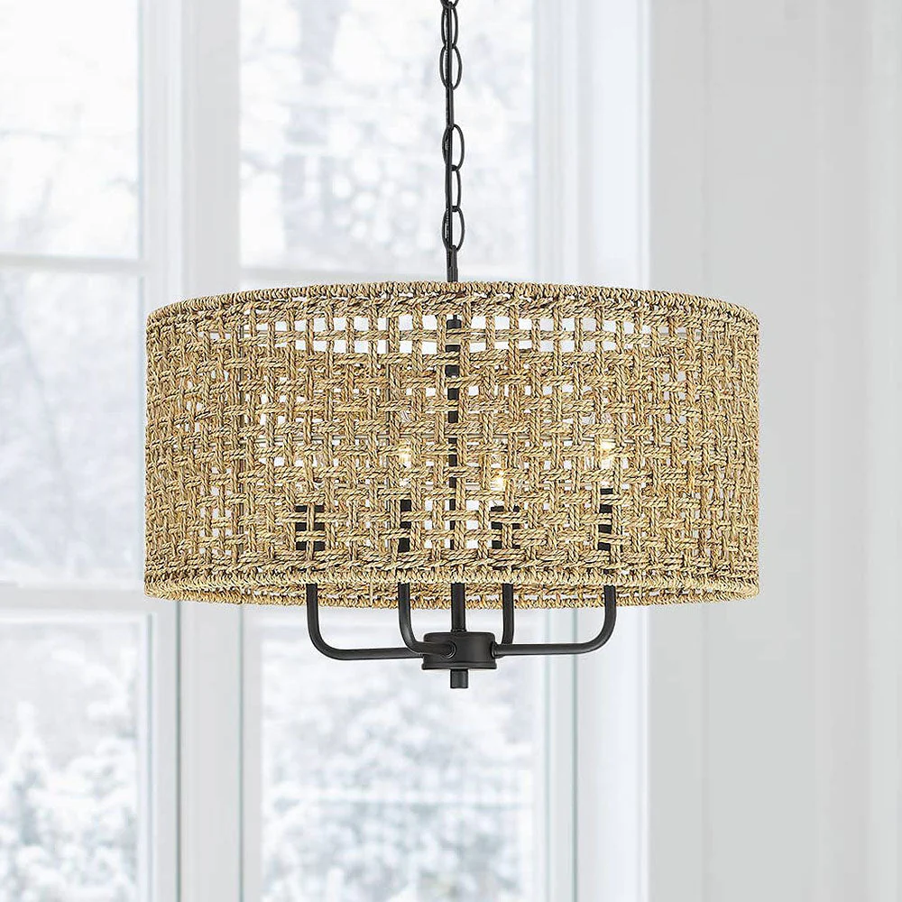 Natural Grid Woving Rattan Pendant Light