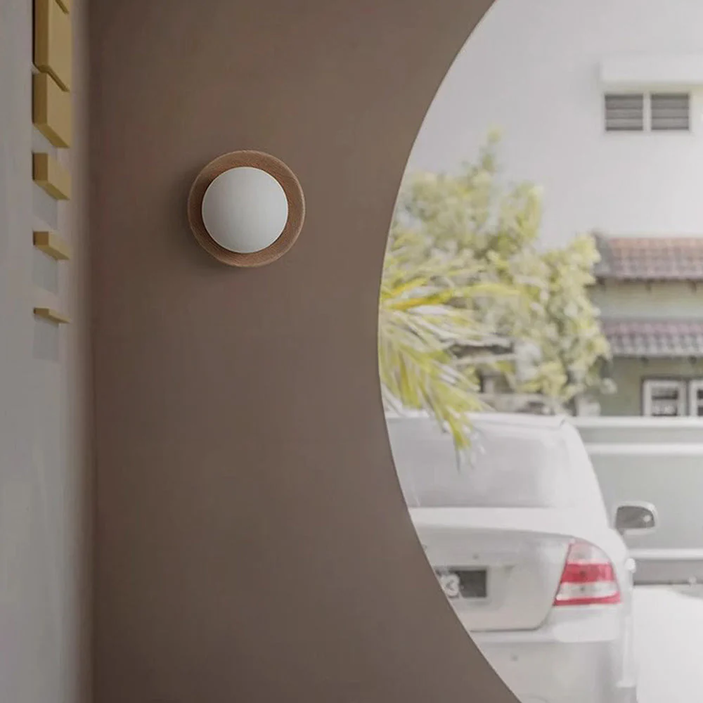 Natural Wood Minimalist Round Wall Light - Image 3