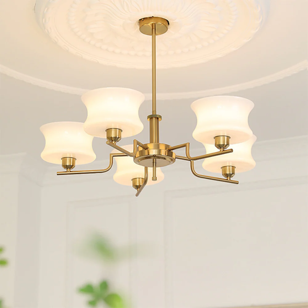 Nordic Belue Brass Glass Chandelier For Dining Room