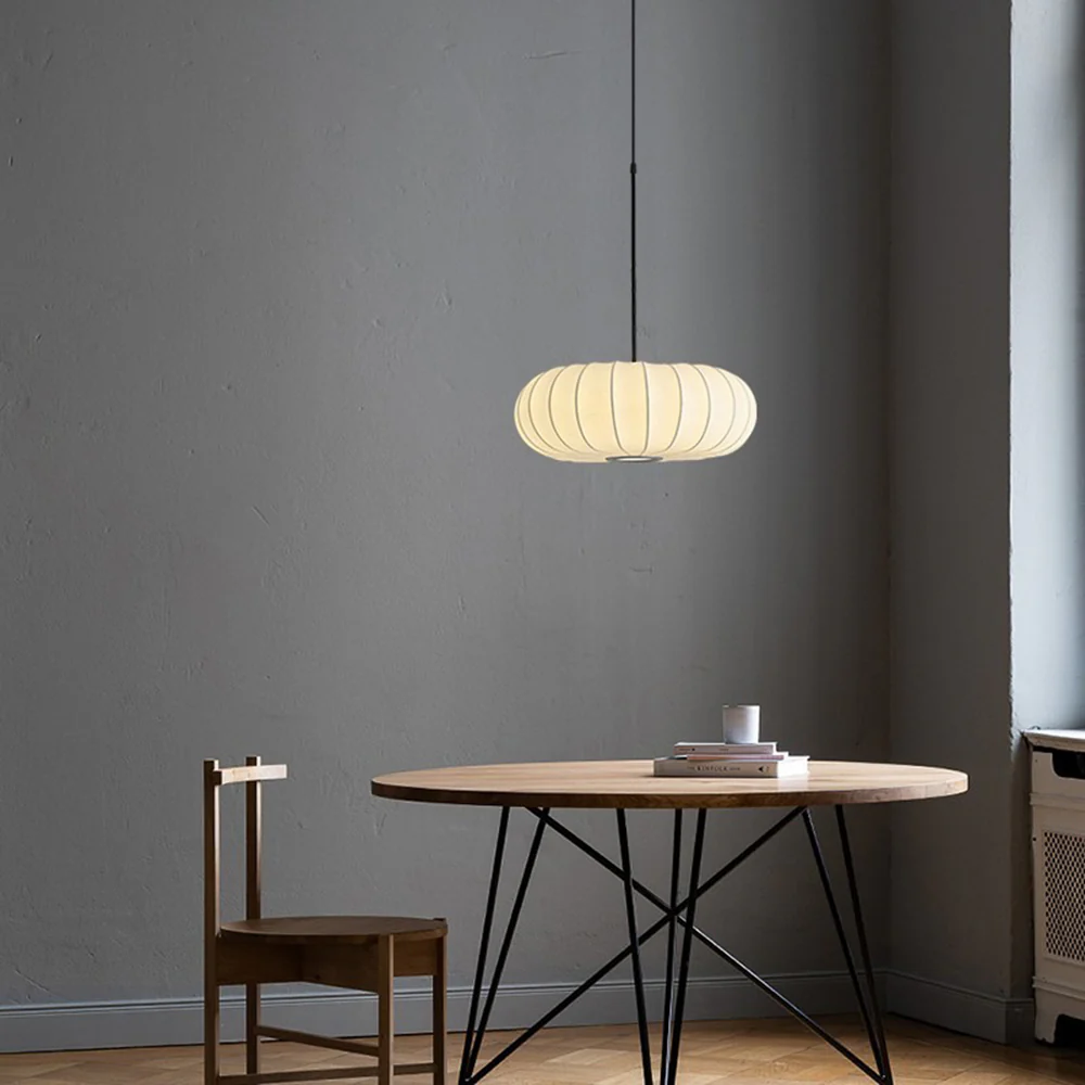 Pumpkin White Fabric Drum Pendant Light - Image 4