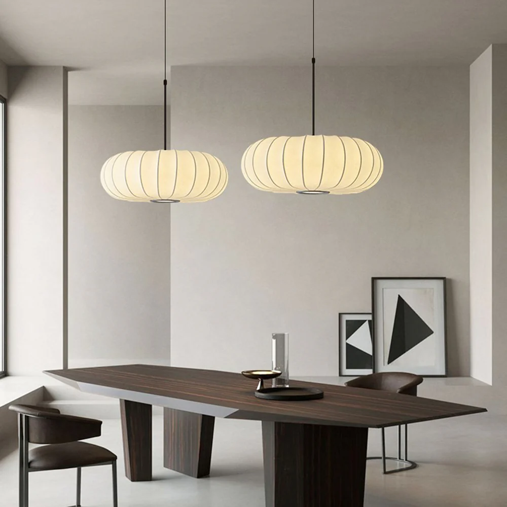 Pumpkin White Fabric Drum Pendant Light - Image 5