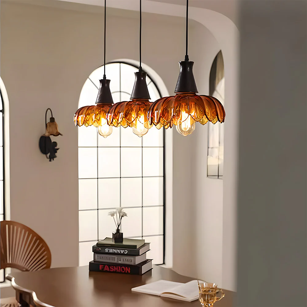 Retro Amber Blossom Glass Pendant Light - Image 13
