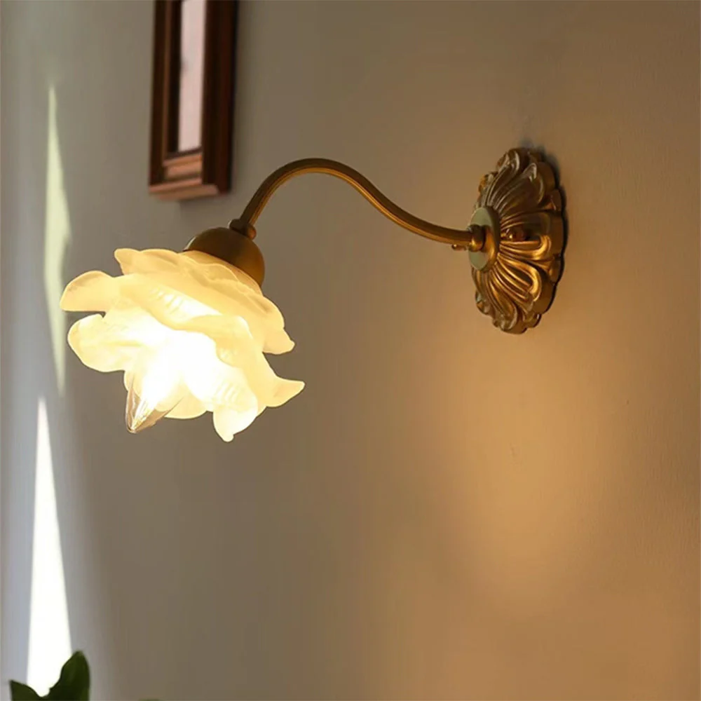 Retro Flower Petal Glass Wall Lamp Copper Wall Light - Image 3