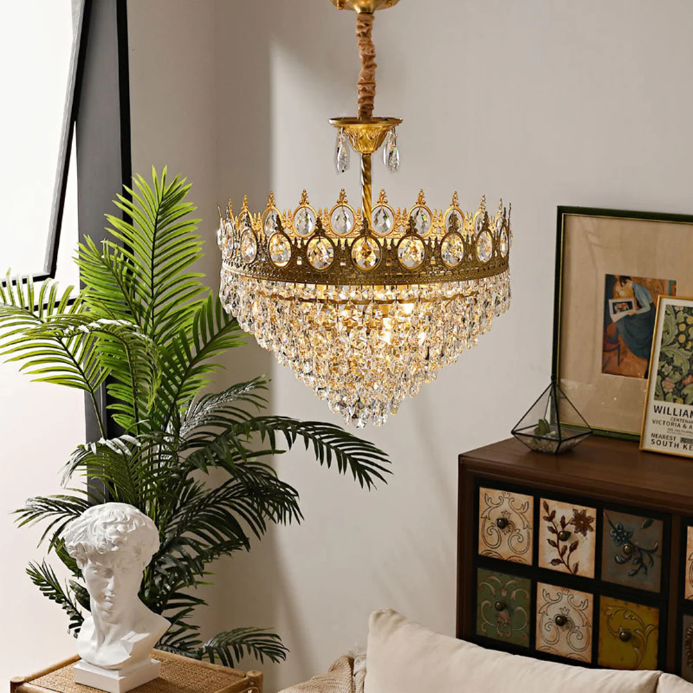 Retro French Gold Crystal Chandelier - Image 8