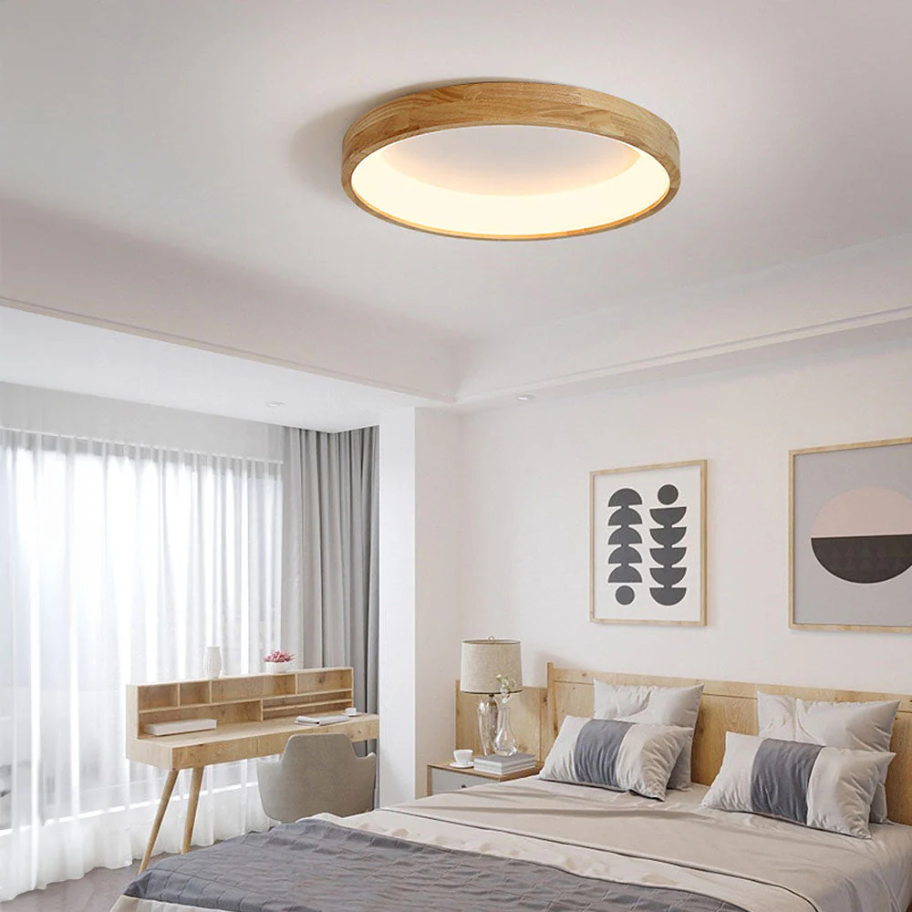 Retro Geometry Circle Wood LED Ceiling Light - Image 4