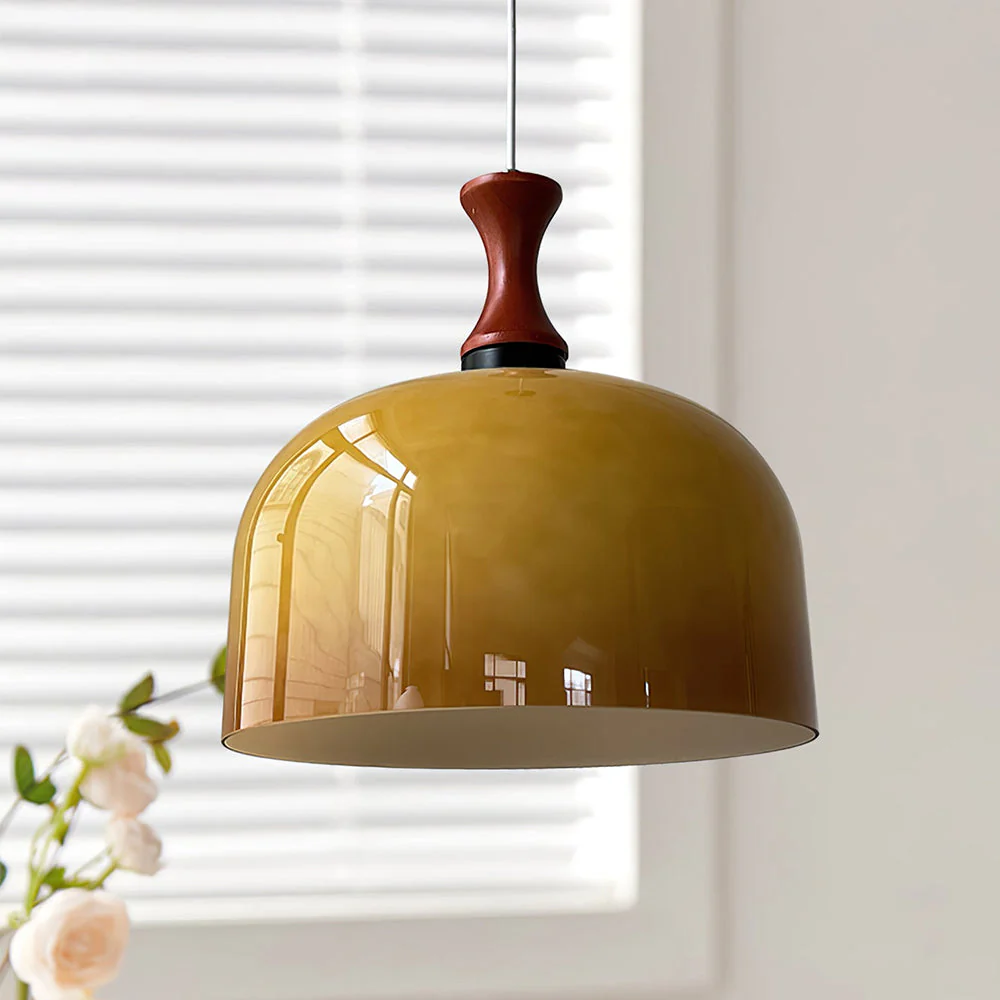 Vintage 1-Light Retro Glass Flat Ball Pendant Fixture - Image 2