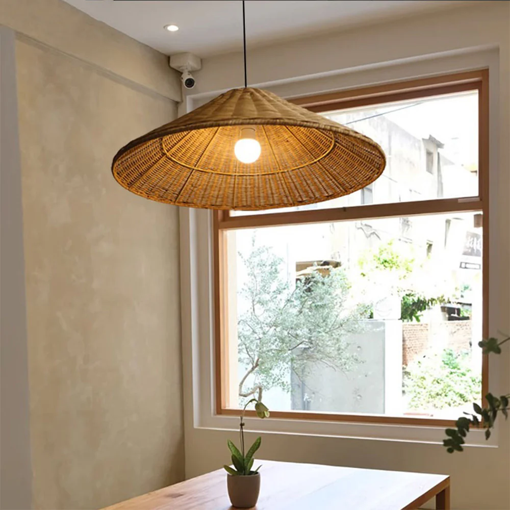 Retro Woven Rattan Cone Pendant Light - Image 11