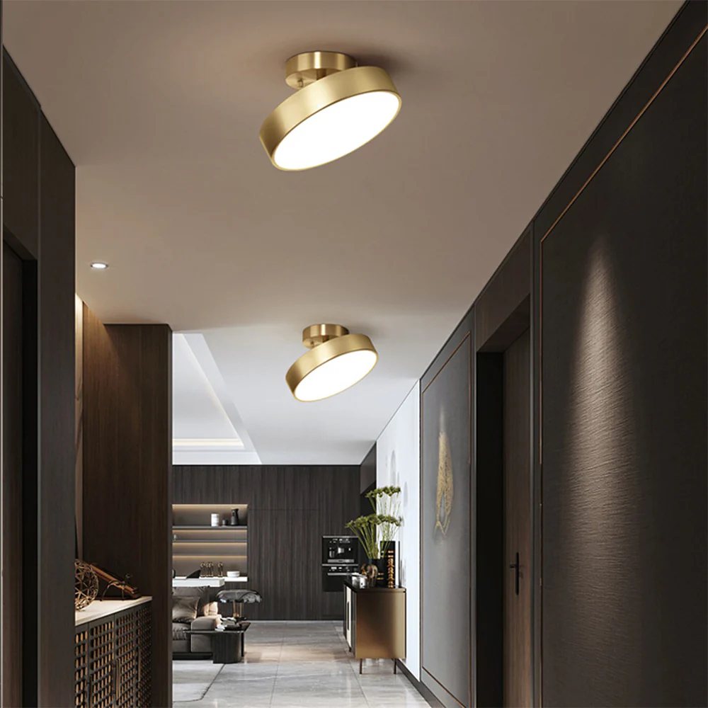 Simple Led Copper Semi Flush Mount Ceiling Light