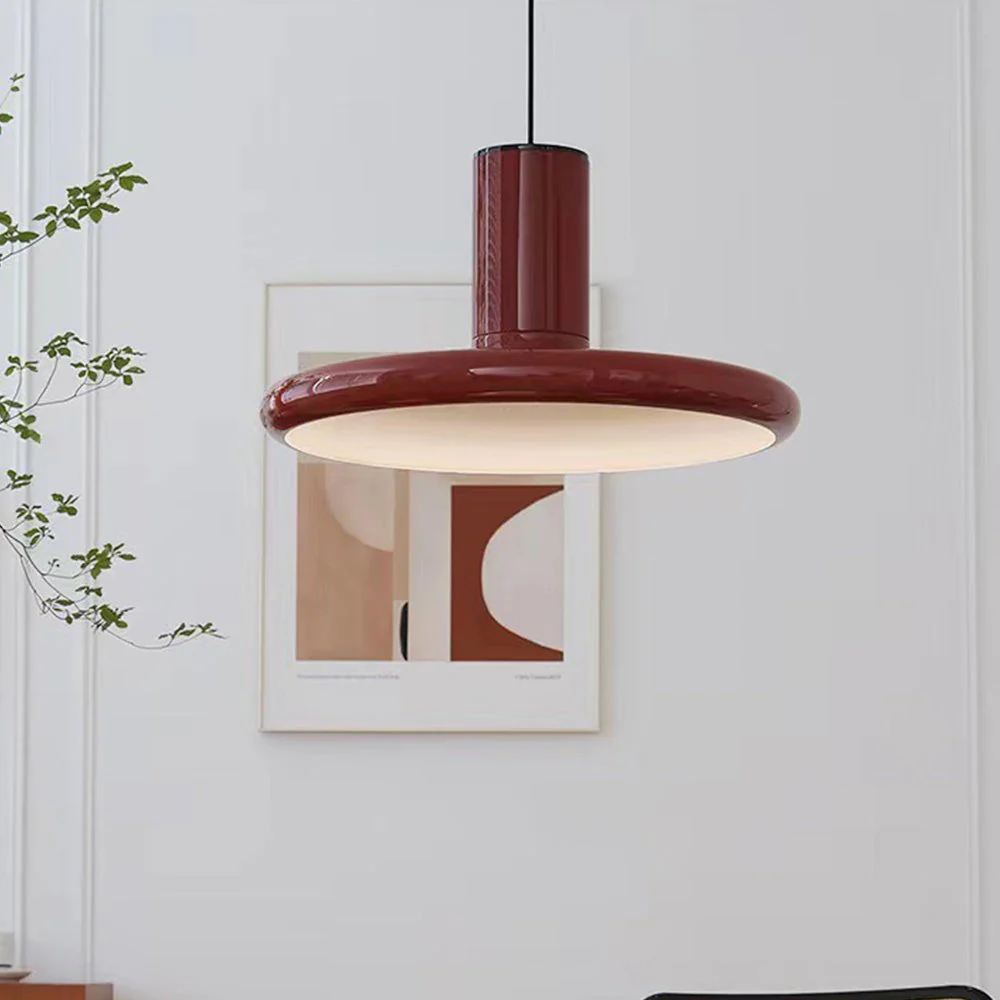 Modern Simple Red Metal Saucer Pendant Light - Image 4