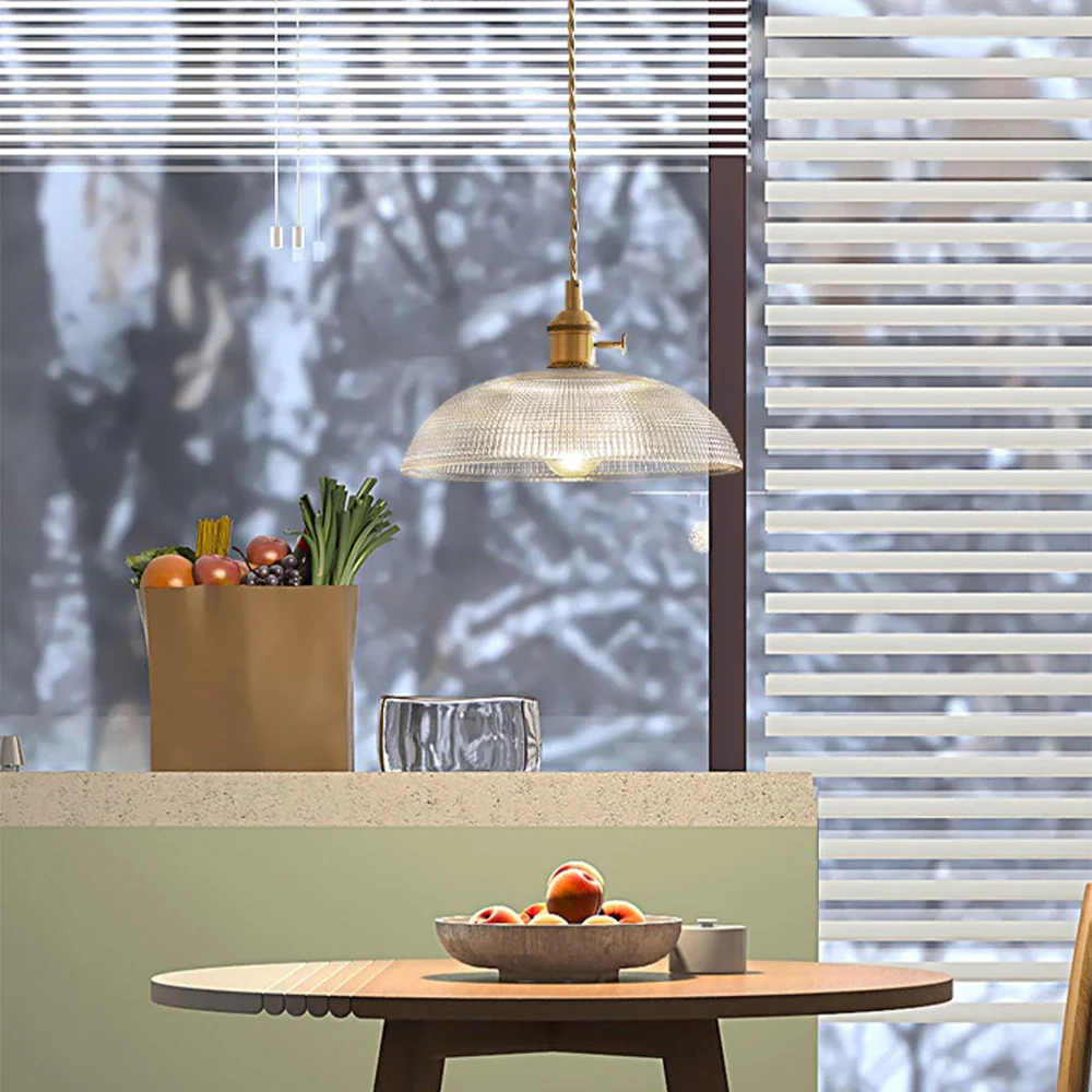 Vintage INS Glass Ribbed Pendant Light - Image 6