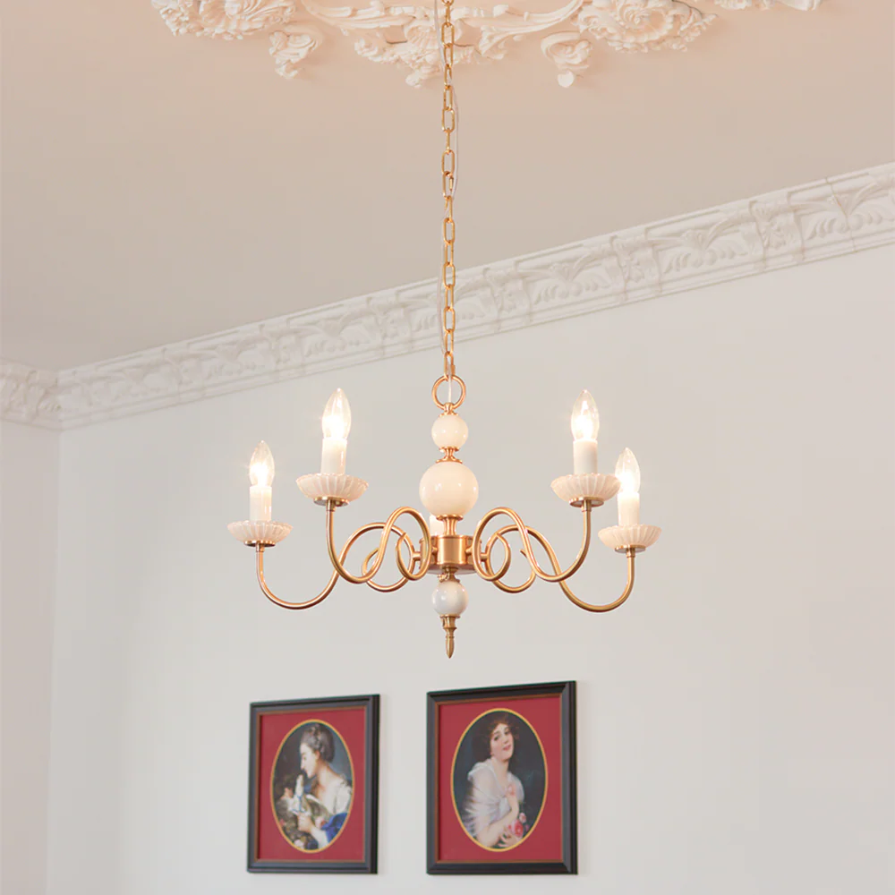 Vintage Metal Chandelier Lamp Cream Glass Chandelier - Image 12