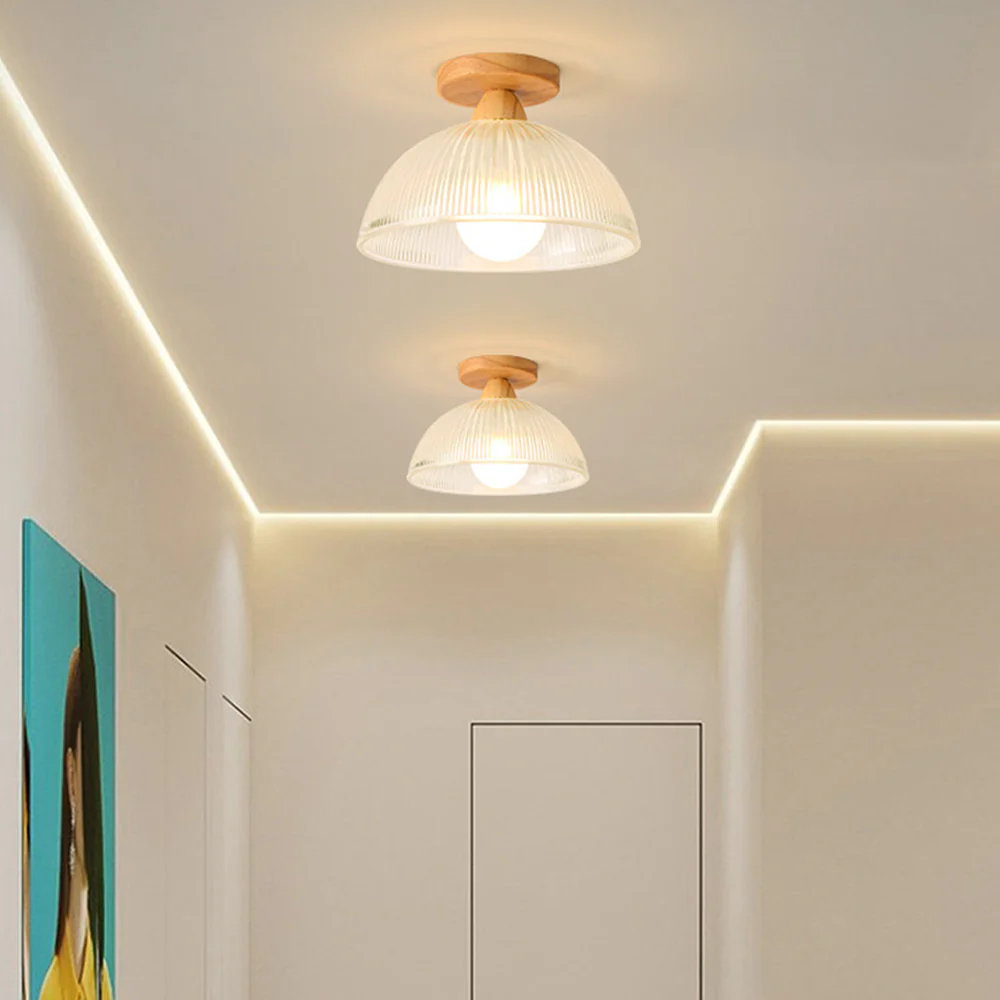 Vintage Solid Wood Glass Ceiling Lamp