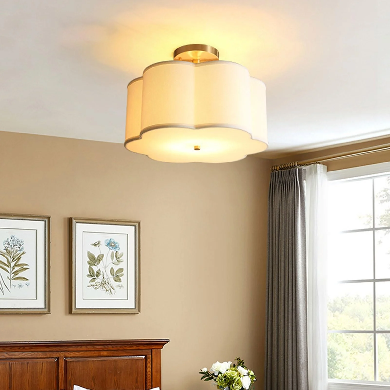 Simple White Flower Semi Flush Ceiling Light For Bedroom - Image 4