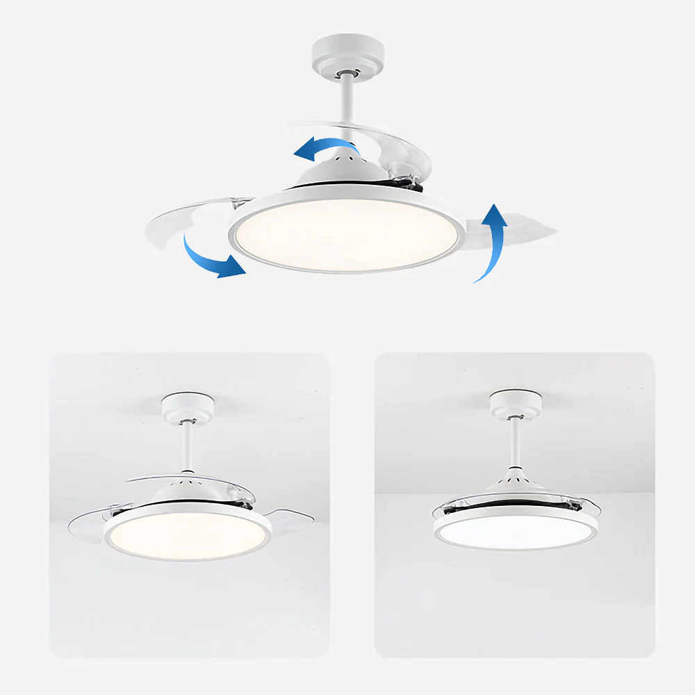 White Simple Flush Ceiling Fan With LED Lights - Image 7